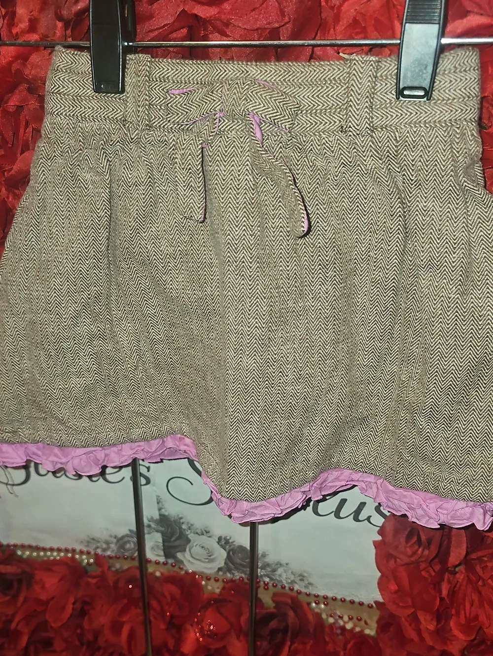OshKosh B'gosh Girls Brown Herringbone Mini Skirt with Pink Ruffle Hem Size 3T